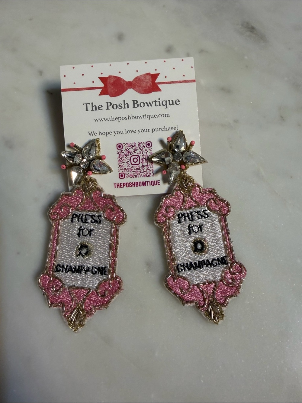NWT Boutique Pink Beaded Thread Press for Champagne Statement Earrings